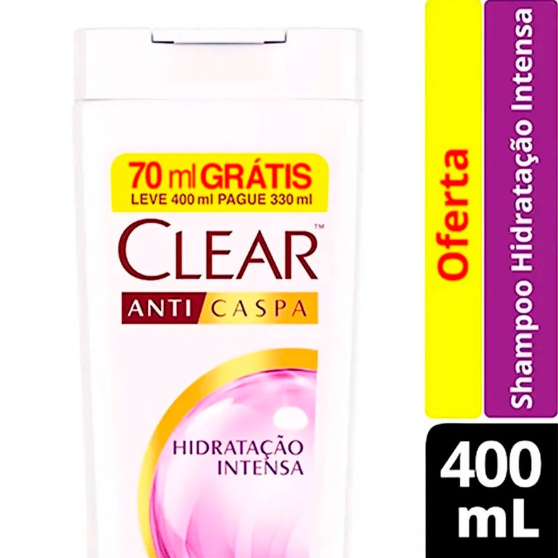 782583-2-Shampoo-Clear-Anticaspa-Hidratacao-Intensa-Leve-400ml-Pague-330ml