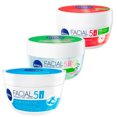 Kit Creme Facial Antissinais +  Creme Facial Cuidado Nutritivo + Creme Facial Ácido Hialurônico Nivea 100g