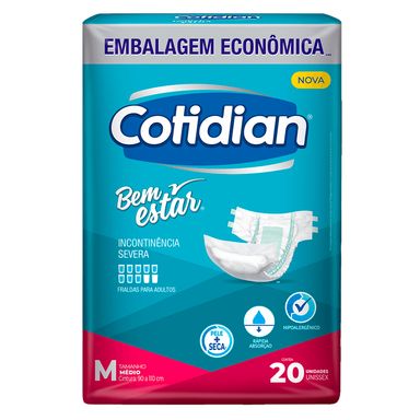 Fralda Descartável Geriátrica Cotidian Bem Estar Hiper M Com 20 Unidades