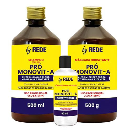 Kit Shampoo + Máscara + Tônico Fortalecedor By Rede Pró Monovit - A