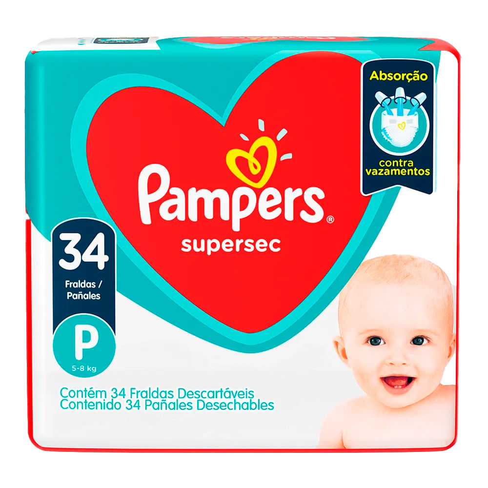 Fralda Descartável Pampers Supersec Pacotão P 34 Unidades - Lojas Rede