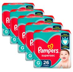 Kit 5 Fralda Descartavel Pampers Supersec Pacotão G - 130 Unidades