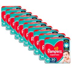 Kit 10 Fraldas Pampers Supersec Pacotão M - 300 Tiras