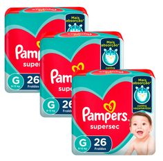 Kit 3 Fraldas Pampers Supersec Pacotão Econômico G - 78 Tiras