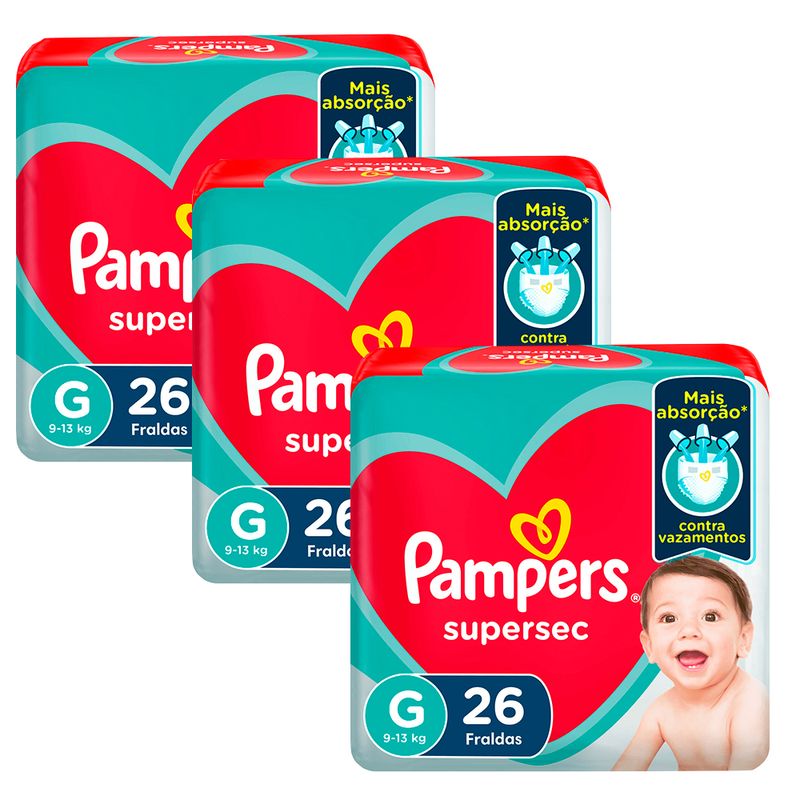 Kit 3 Fraldas Pampers Supersec Pacotão Econômico G - 78 Tiras - Lojas Rede