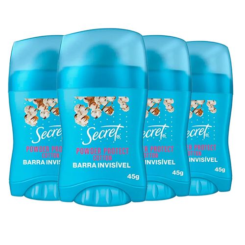 Kit Desodorante Antitranspirante Secret Clear Barra Powder Protect Algodão 45g - 4 Unidades