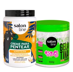 Kit Salon Line Gelatina To De Cacho 550g E Creme Para Pentear Salon Line Super Óleos 1kg