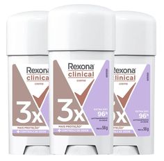 Kit Desodorante Antitranspirante Clinical Extra Dry Creme Women Rexona 58g - 3 Unidades