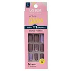 Unha Postiça Kiss New York Glitter Uva