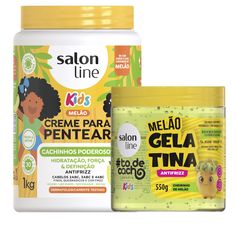 Kit Creme De Pentear Cachinhos Poderosos Melão 1kg + Gelatina Salon Line Todecacho Kids Antifrizz Melão 550g