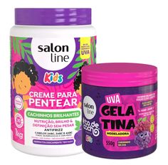 Kit Creme Pentear Salon Line Cachinhos Kids Cheirinho Uva 1kg + Gelatina Salon Line Todecacho Kids Modeladora Uva 550g