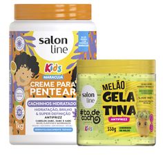 Kit Creme De Pentear Salon Line Kids Cachinhos Hidratados Maracujá 1kg + Gelatina Salon Line Todecacho Kids Antrifrizz Melão 550g