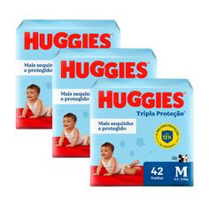 Kit 3 Fralda Huggies Tripla Proteção Mega M - 126 Unidades