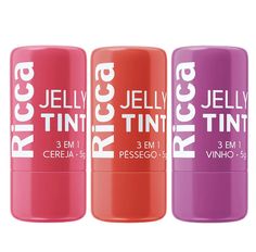 Kit 3 Jelly Tint Ricca 3 em 1 Cereja, Pêssego e Vinho