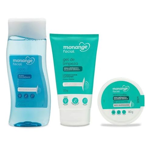 Kit Monange Facial Anti-oleosidade Gel de limpeza  120ml + Hidratante 80g + Água Micelar 200ml