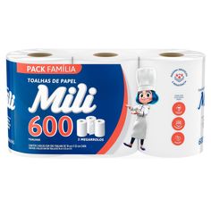 Papel Toalha Mili 3 Rolos Com 200 Folhas Cada