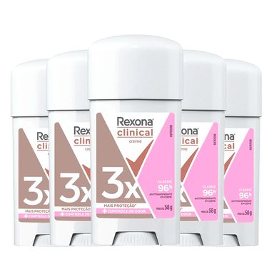 Kit Desodorante Antitranspirante Rexona Clinical Classic Women Stick 58g - 5 Unidades