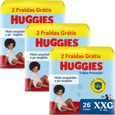 Kit 3 Fraldas Huggies Tripla Proteção Meguinha XXG - 78 Tiras