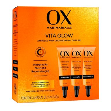 Kit 3 Ampolas Para Cronograma Capilar Ox Mari Maria Vita Glow 15ml