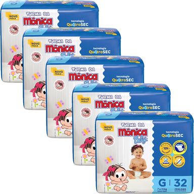 Kit 5 Fraldas Turma Da Mônica Mega G - 160 Tiras