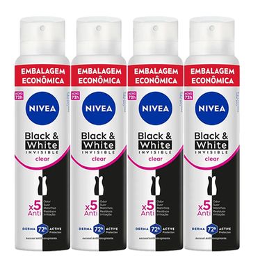 Kit Desodorante Aerosol Nívea Black & White Feminino 200ml - 4 unidades
