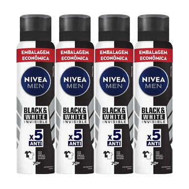 Kit Desodorante Aerosol Nívea Black & White Masculino 200ml - 4 unidades