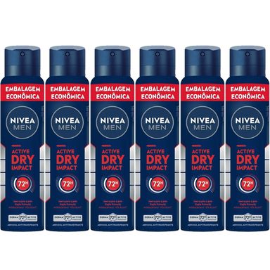 Kit Desodorante Aerosol Nivea Dry Impact For Men 200ml - 6 unidades