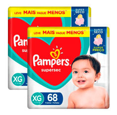 Kit 2 Fraldas Descartável Pampers Supersec Jumbo XG - 136 Tiras