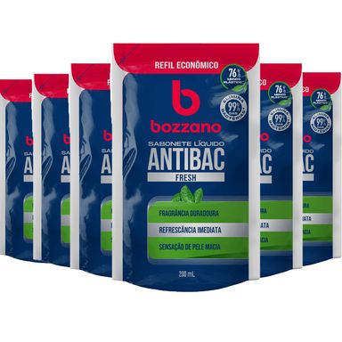Kit Sabonete Líquido Antibacteriano Bozzano Fresh Refil 200ml - 6 Unidades