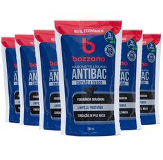 Kit Sabonete Líquido Antibacteriano Bozzano Carvão Ativado Refil 200ml - 6 Unidades