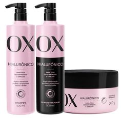 Kit OX Shampoo 500ml, Condicionador 500ml e Máscara 300ml Hialurônico