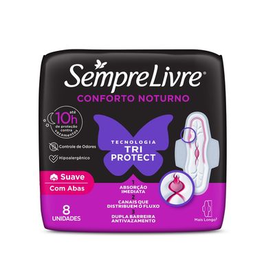 Absorvente Sempre Livre Noturno Toque Suave Com Abas Com 8 Unidades