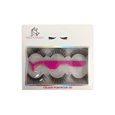 Kit Miss Frandy - Cílios Postiços com 3 Pares e Uma Pinça
