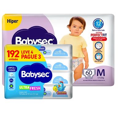 Kit Fralda Descartável Babysec Galinha Pintadinha Shortinho M + Toalha Umedecida 192 Unidades
