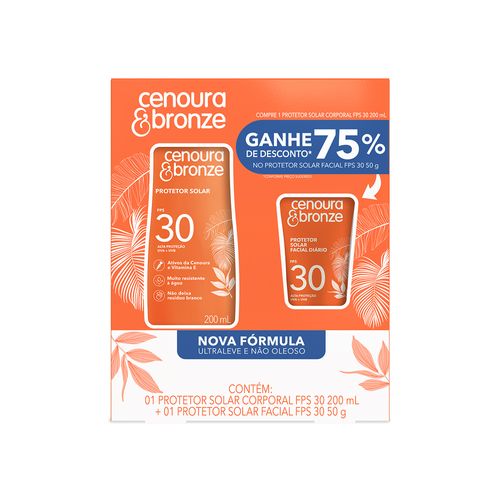 Kit Protetor Solar Cenoura e Bronze FPS30 50g + FPS30 200ml