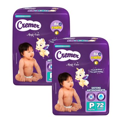 Kit 2 Fraldas Descartáveis Cremer Magic Care Hiper P 72 Tiras