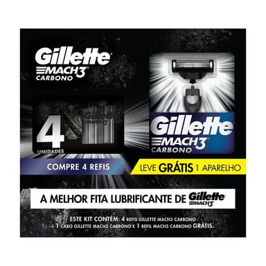 Kit Barbear Gillette Mach3 Carbono 4 Refis + 1 Aparelho