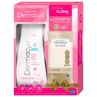 Kit Dermacyd Floral 200ml + Lenço Íntimo Umedecido Dermacyd 16 Unidades