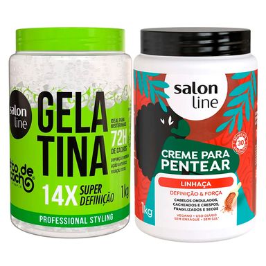 Kit Salon Line Gelatina To De Cacho + Creme Para Pentear Salon Line Linhaça 1Kg