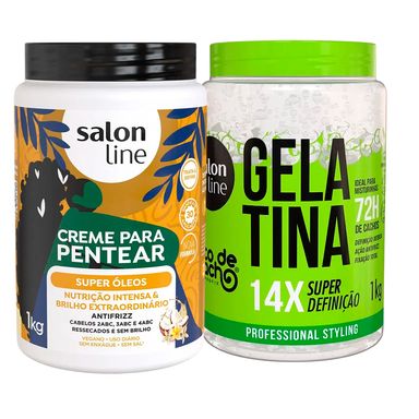 Kit Salon Line Gelatina To De Cacho E Creme Para Pentear Salon Line Super Óleos 1kg