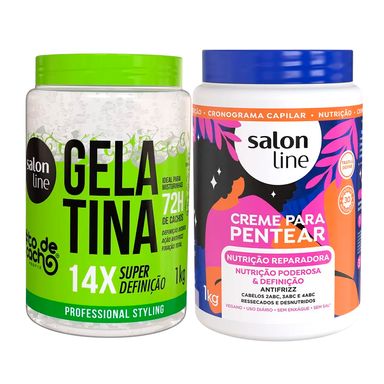 Kit Salon Line Gelatina To De Cacho + Creme Para Pentear Salon Line Nutrição Reparadora 1Kg