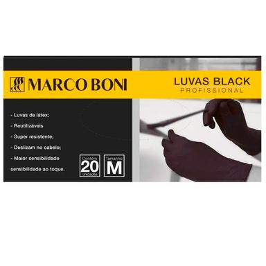 Luvas Descartável Marco Boni Preta M 20 Unidades