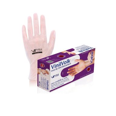 Luva De Vinil Descartável Volk Sem Amido P Com 100 Unidades