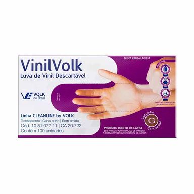 Luva De Vinil Descartávael Volk Sem Amido G Com 100 Unidades