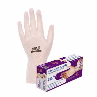 Luva De Vinil Descatável Volk Com Amido P Com 100 Unidades