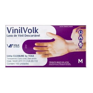 Luva De Vinil Descartável Volk Com Amido M Com 100 Unidades