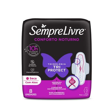 Absorvente Sempre Livre Noturno Seca Com Abas Com 8 Unidades