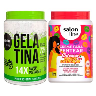 Kit Salon Line Creme De Pentear Cachos Ostentação 1kg + Gelatina Super Definição 1kg