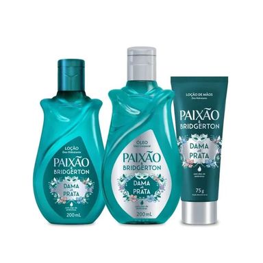 Kit Paixão & Bridgerton Dama de Prata Óleo Corporal + Hidratante Corporal e Hidratante De Mãos