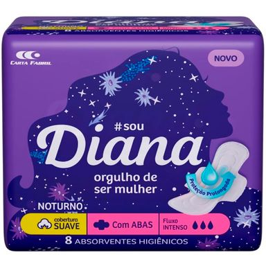 Absorvente Noturno Diana Cobertura Suave Com Abas 8 Unidades